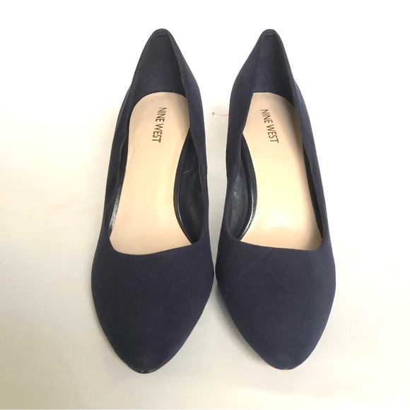 NINE WEST Navy Blue Faux Suede Camanda Heeled Pumps Heels Women’s Size 10 - Picture 8 of 12
